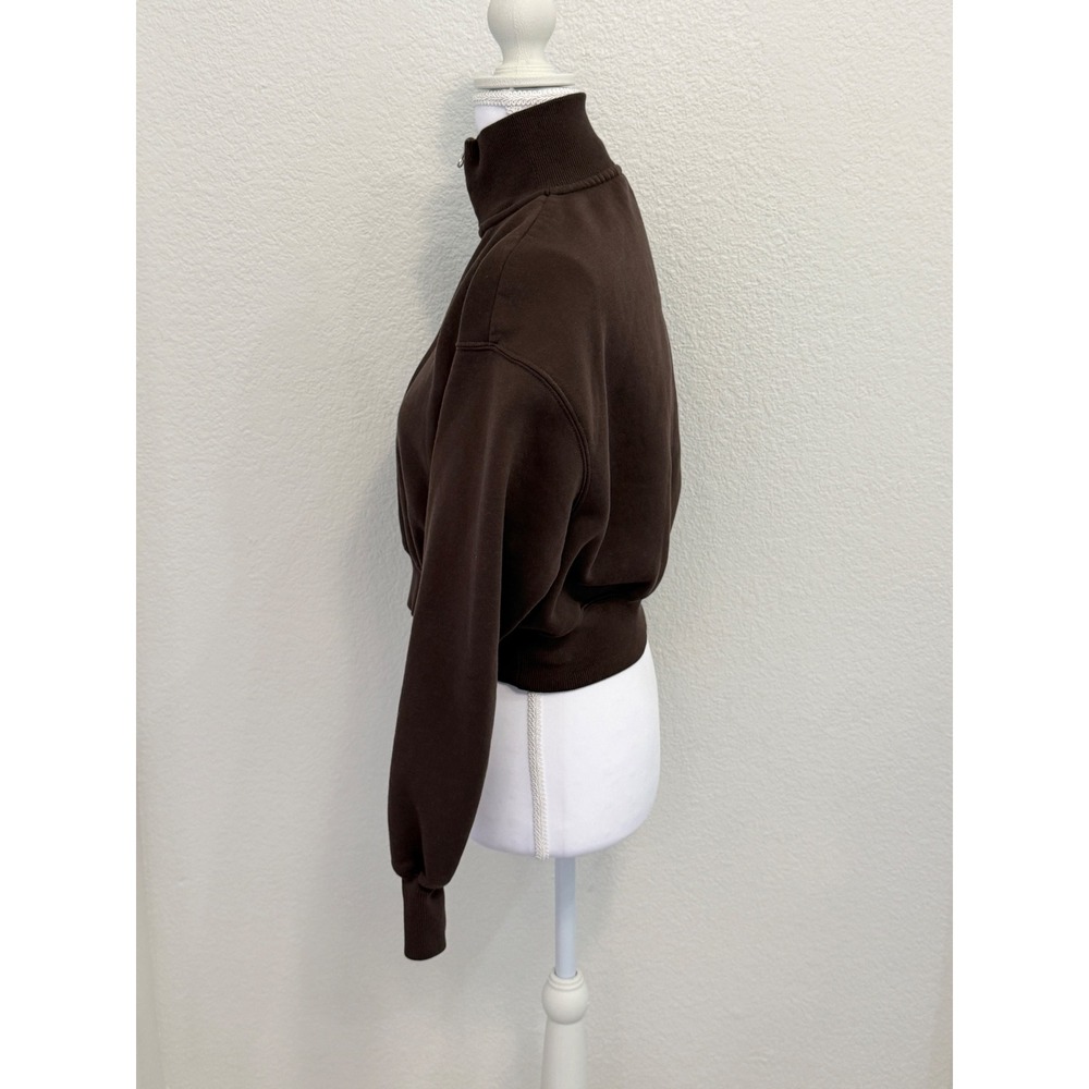 Nike Phoenix Fleece 1/4 Zip Cropped Sweatshirt Brown DQ5767-237 Womens XS - Picture 2 of 6